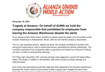 Repudio internacional de trabajadores precarizados a las muertes en Amazon