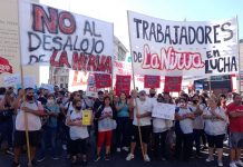 Corte y movilización de los obreros de La Nirva contra el desalojo