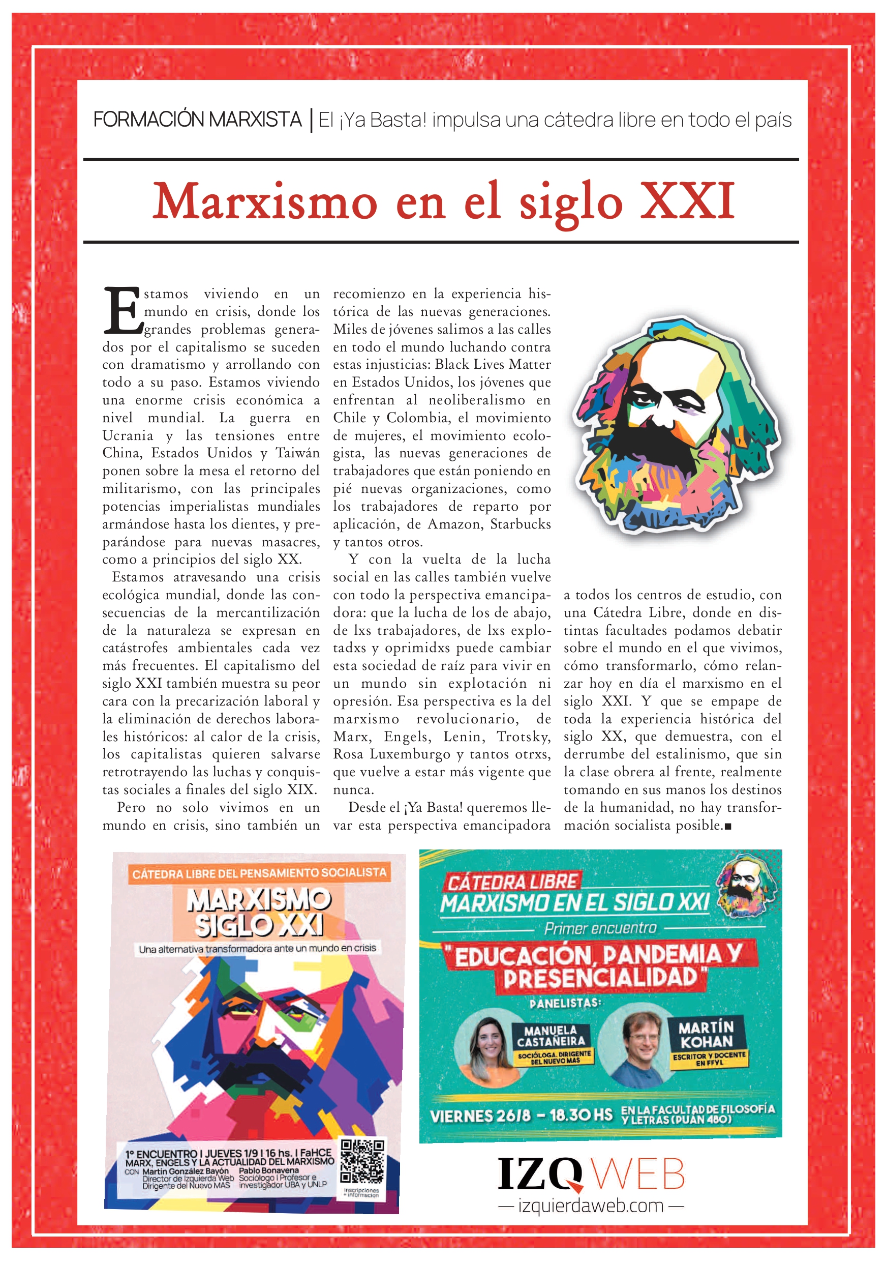 Arranca la Cátedra Libre Marxismo en el Siglo XXI