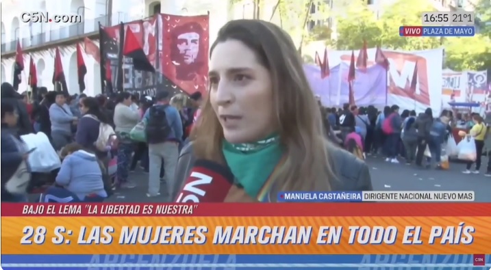 #28S: Manuela Castañeira en C5N desde Plaza de Mayo en defensa del aborto legal