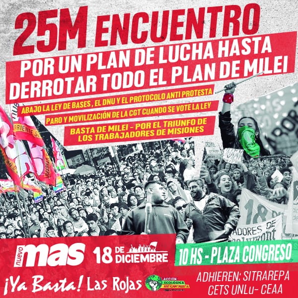 Encuentro por un plan de lucha hasta derrotar todo el plan de Milei Encuentro por un plan de lucha hasta derrotar todo el plan de Milei