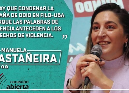 Manuela Castañeira con Diego Brancatelli condenando la campaña de odio en Filo-UBA